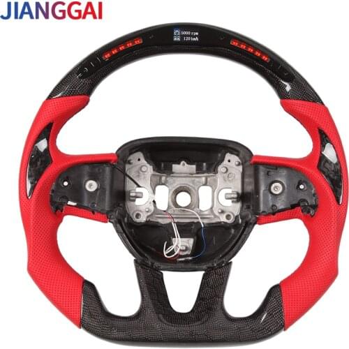 Steering Wheel LED Display Carbon Fiber Red Perforated Leather For Dodge Challenger Charger 2015-2018 Model