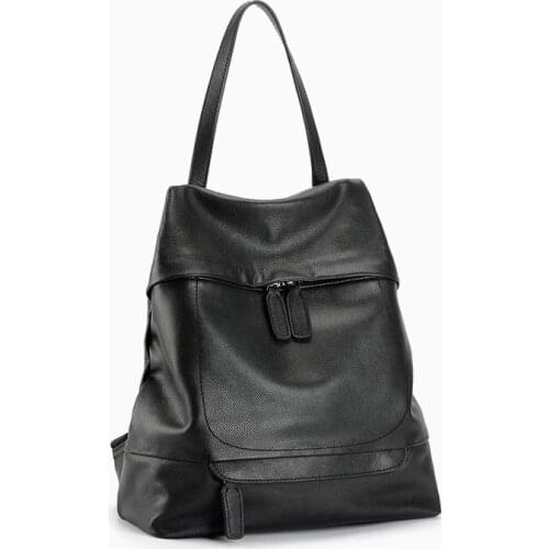 100% Genuine Leather Bag Black Womens Backpacks Fashion Zipper Portable Shoulder Bag Female Daily School Bag For Girls Knapsack