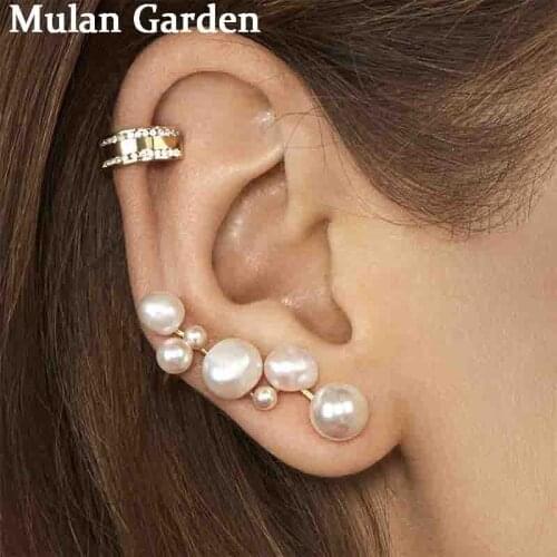 M&G Climber Earrings for Women Irregular Pearl Gold Small Hoop Huggies Earrings Zircon Ear Cuffs Cute Trendy Jewelry Wholesale