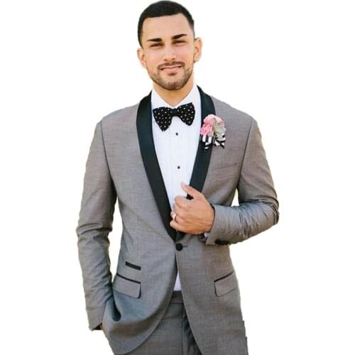 Grey Formal Blazer Slim Fit 2 Pieces Suits Men Suit For Business Dinner Wedding Dress Prom Dresses Men Groom Tuxedo(Jacket+Pant)