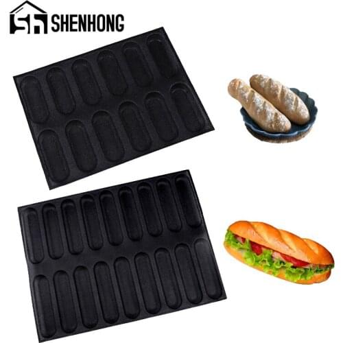 SHENHONG 2 Types Hot Dog Baguette Baking Moulds Bread Molds Bun Form Perforated Glass Fiber-Silicone Bakeware Kitchen Tools