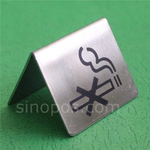 Steel No Smoking Sign, heavy metal table tent non smoke symbol double sided bar restaurant office notice display triangle stand