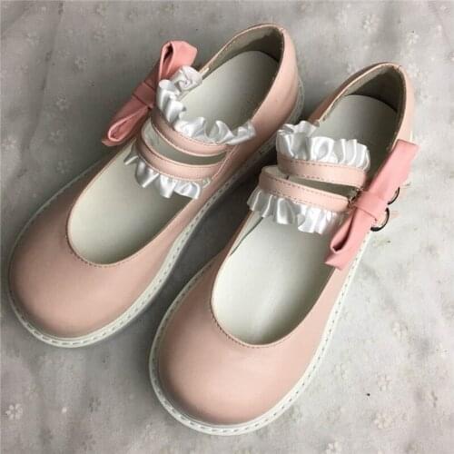 Big Size 40 Lolita Japanese Shoes Retro Sweet Dress Shoes Lace Princess Comfortable Round Head Girl Bowknot Buckle Mary Jane
