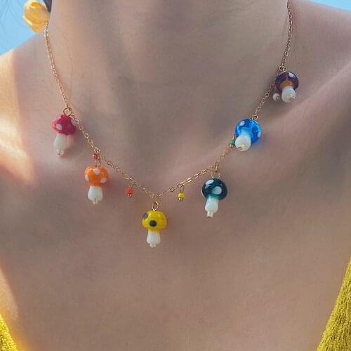 Y2K Jewelry Rainbow Mushroom Necklace For Women Metal Fashion Punk INS Vintage Necklace Charms 90s Aesthetic New Gifts 2021