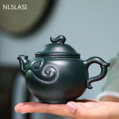 Yixing Tea Pot Handmade Purple Clay Teapot Raw Ore Dark Green Clay Beauty Kettle Chinese Tea Ceremony Customized Gifts 240ml