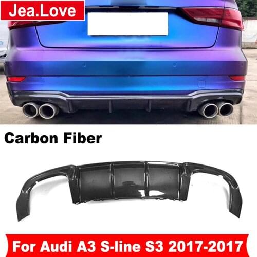 Real Carbon Fiber Rear Bumper Lip Diffuser Spoiler For Audi A3 S-line S3 Sedan 2017-2018 Car Body Modify Kit Protector