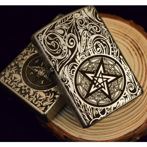 Zorro Lighter Ancient Silver Carved Flip Grinding Wheel Personality Kerosene Pure Copper Retro Nostalgic Mens Lighter