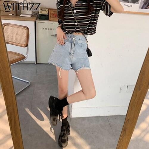 WITHZZ Spring Summer Womens Loose Thin Wide Leg Jeans Female Plus Size Denim Shorts
