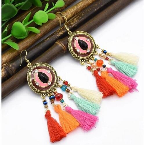 Bohemia Korean Big Tassel Earrings for Women Geometric Statement Earring Jewelry Gift Women Boho Festival Party Jewelry Hallowee