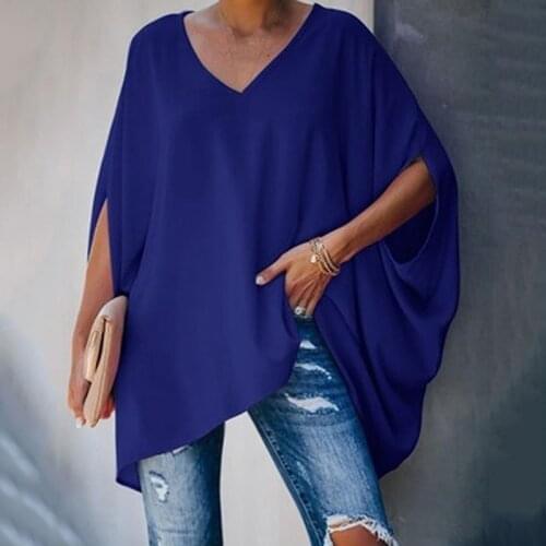 Women Long Sleeve Tee V-Neck Batwing Sleeve Ladies Oversized Jumper Pullover Tops Solid Color Long Style T-Shirt New New