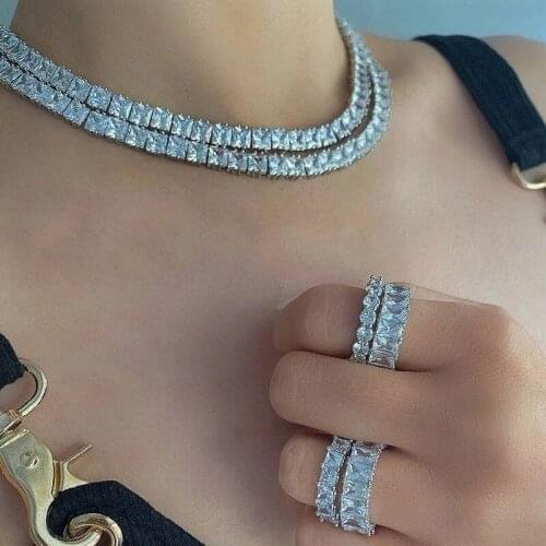2021 Summer New Styles Silver Color Square Cz Paved Short Choker Necklace For Women Punk Charm Party Jewelry Wholesale Drop Ship