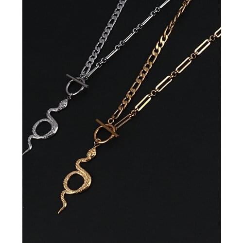 Punk Women Stainless Steel Necklace Long Pendant Necklace For Women Snake Necklace Gift Double Layer Necklace Women Jewelry
