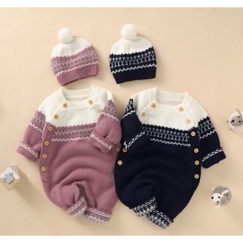 Bobora Newborn Baby Winter Outfit Knitted Sweater Romper Infant Boy Girl Hooded Jumpsuit Warm Clothes Set