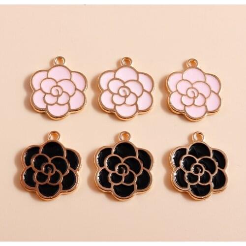 10pcs 20x18mm Enamel Flowers Charms for Making Jewelry DIY Pendants Necklaces Earrings Pink Color Alloy Charms Jewelry Accessory