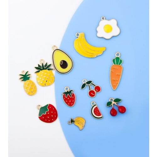 10pcs Enamel Metal Fruit Charms Pendant Banana Cherry Small Charms For DIY Necklace Bracelet Keychain Jewelry Making Accessories
