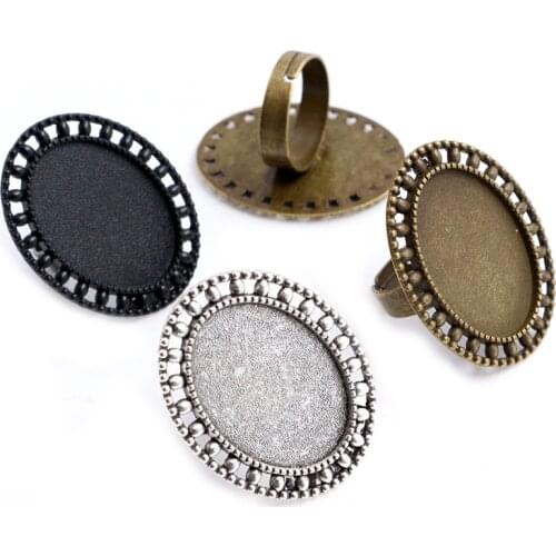 18x25mm 5pcs Antique Silver Plated Bronze Black Brass Oval Adjustable Ring Settings Blank/Base,Fit 18x25mm Glass Cabochons
