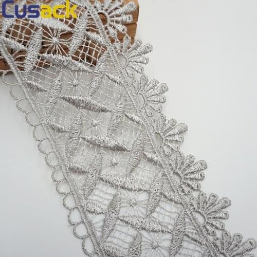 2 yards 182 cm 9.5 cm Lace Ribbon Trims for Dresses Costumes Sofa Curtain Trimmings Embroidery Applique Silver Grey Cusack