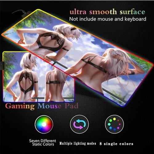 2b Nier Automata Sexy Anime Girl RGB Gaming Large Mouse Pad Gamer Led Computer Mousepad with Backlight Carpet for Keyboard Desk