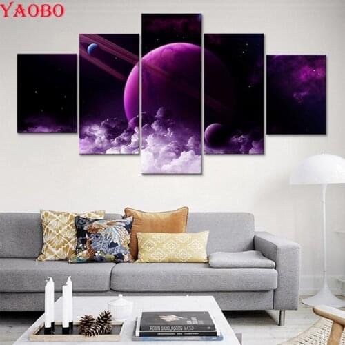 5PCS Diamond Embroidery Abstract Purple Planet Space Landscape Diy Diamond Painting Cross Stitch Full Square/Round Mosaic Kits