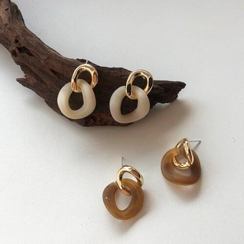 AENSOA Fashion Korean Irregular Resin Acrylic Earrings Personality Twisted Metarl Geometric Earrings Party Jewelry