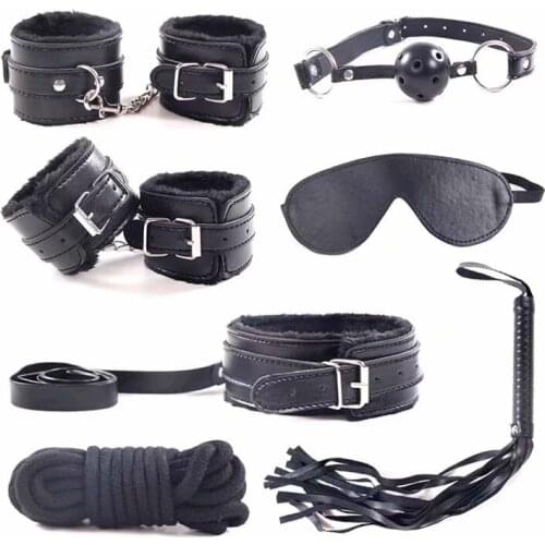 BDSM Leather Kits Plush Sex Bondage Set Sex Toys For Couples Handcuffs Sex Games Whip Gag Nipple Clamps Exotic Accessories Sexo