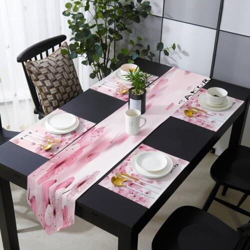 Cherry Blossom Sakura Pink Flower Table Runner Table Mats Cover For Home Wedding Banquet Festival Party Hotel Decoration
