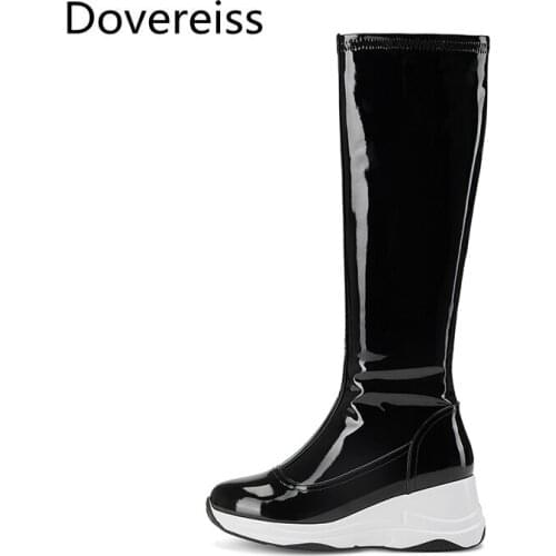 Dovereiss Fashion Female boots Winter Elegant new consice Zipper Block heels Pointed toe Wedges Casual Knee high boots 44 45