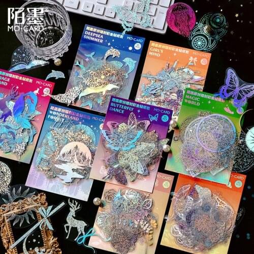 Flash Dream Series PET Sticker Bronzing Scrapbooking Stickers Astronaut Whale Flower Butterfly Pattern Decorative Diary