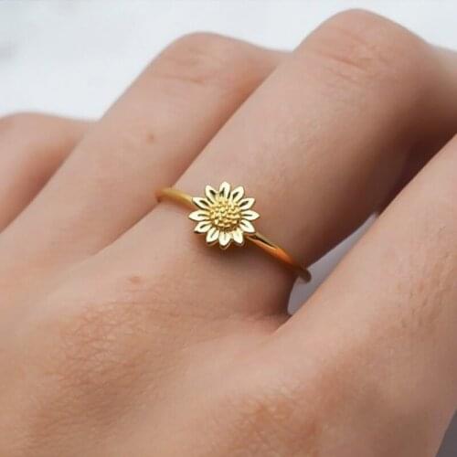 JK Simple Sunflowers Pattern Ring Accessories for Women Rings Engagement Jewelry Rings