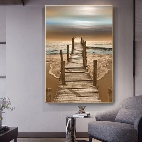 Canvas Painting for Living Room Seascape Landscape Bridge Pictures On Wall Loft Large Size Picture for Interior Frameless