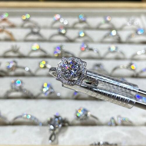 Moissanite rings jewelry diamond 1ct S925 Silver rhodium plated for women engagement wedding party anniversary gift