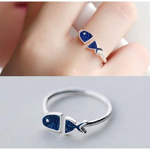 Luxury Jewelry Trendy Silver Color Antique Fish Rings For Women Ladies Large Adjustable Size Ring Joyas De Plata