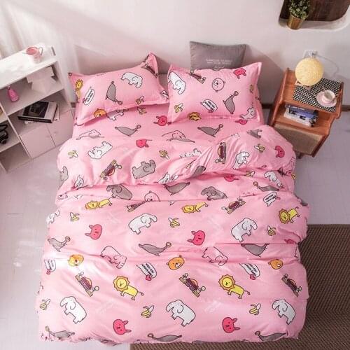 Pink Animal Kingdom Bedding Set Cute Bed Linens Set Pillowcase Textile Sheet Kids Room Home Decor Twin Queen Bed Duvet Cover Set