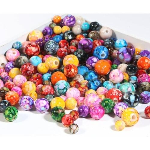 8/10/12/14mm Random Mixed Color Round Pattern Acrylic Beads Loose Spacer Beads For Jewelry Making DIY Necklace Bracelet