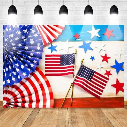 MOCSICKA Celebration Independence Day Backdrop for Photography American Flag Background Party Banner Decoration Wood Floor Stars