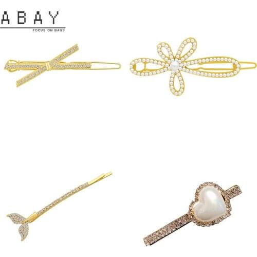 Fashion Women Hot Selling Pearl Rhinestone Hairpin New Gold Love Temperament Versatile High Sense Hair Accessories Girl Trend