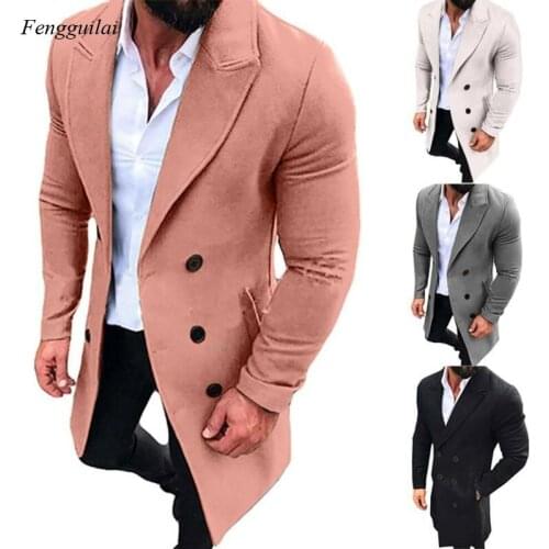 Mens Winter Solid Color Fashion Coat Coat Windbreaker Warm Coat Jacket Long