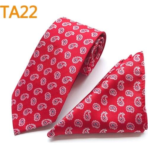 Mens Ties Set Red Paisley Necktie Pocket Square Sets for Wedding Party