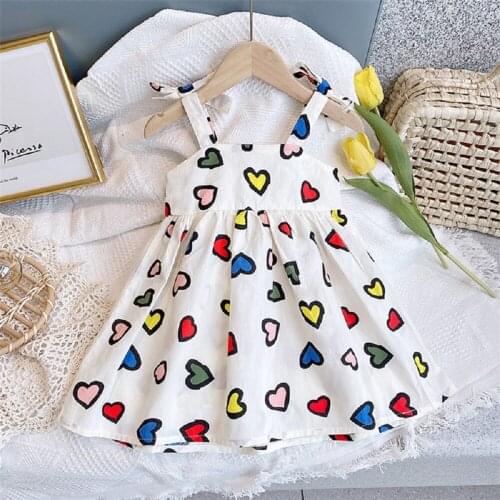 New Summer Party Girls Dress Princess Korean Style Love Heart Sling Vest Party Birthday Casual Dress Children Out Wear Sundress