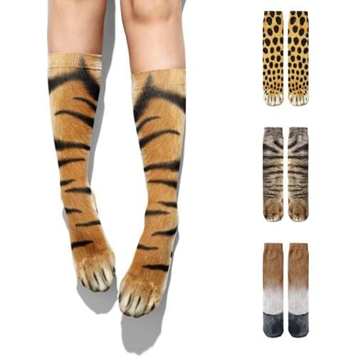 New Funny Animal Palm Print Women Socks Novel Cool Leopard Tiger Footprints Unisex Socks Autumn Winter High Quality Skarpetki