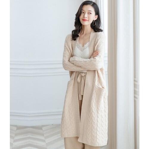New womens cashmere coat loose wild pure cashmere coat knitted sweater cardigan women