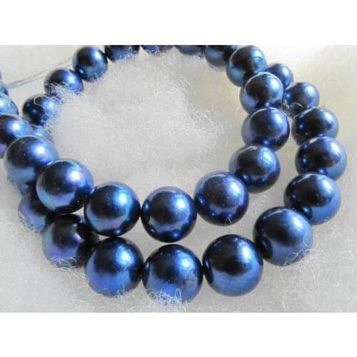 Charming 10-11 mm natural south black blue pearl necklace 18"