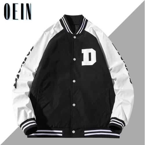 OEIN Streetwear Baseball Jacket Men Women Varsity Jackets Japanese Letter Embroidery Patchwork 2021 Autumn Coats Couples Clothes