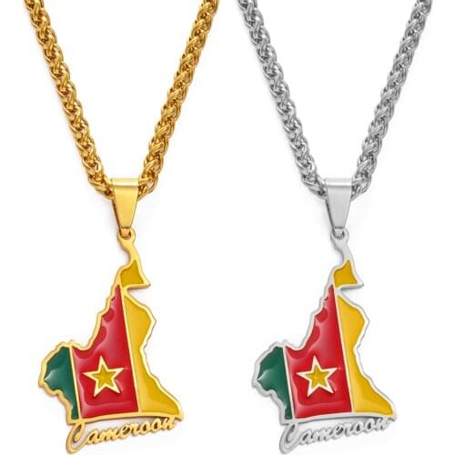 Anniyo Cameroon Map Flag Pendant Necklaces Men Women Stainless Steel Jewelry Cameroun Country Maps Cameroonians Gifts #149721