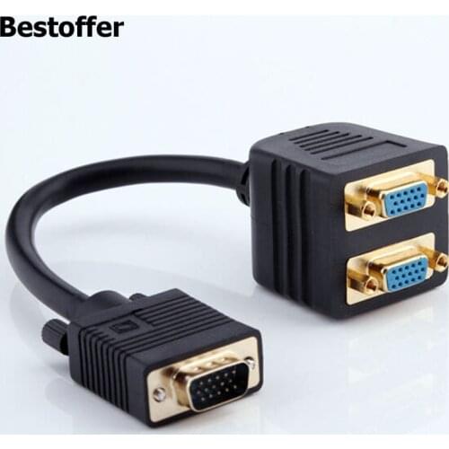 VGA 1 Male to Dual 2 VGA Female Converter Adapter Splitter Y Cable Gold Plated