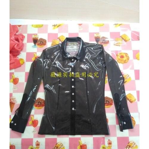Sexy Mens Transparent Black 3d Tailor Latex Blouse Long Sleeve Fetish Top Shirt