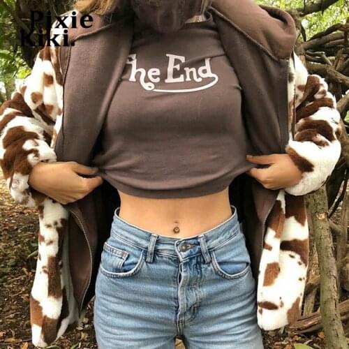 PixieKiki Fairy Grunge Letter Print Brown Crop Top Y2k Clothes Vintage O Neck Short Sleeve Fitted Graphic T Shirts P95-BZ10