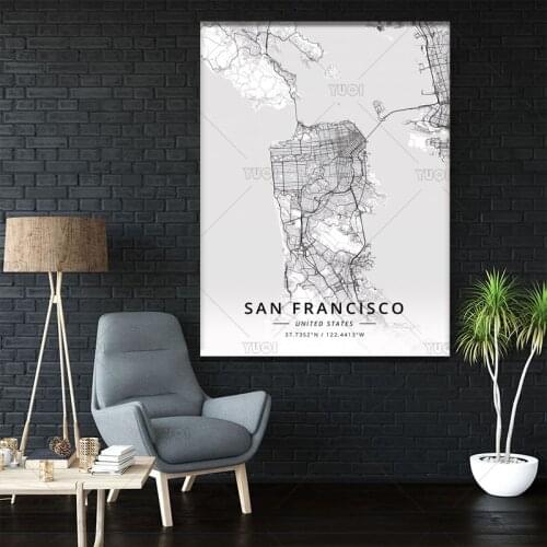 San Francisco USA Black and White Map Poster