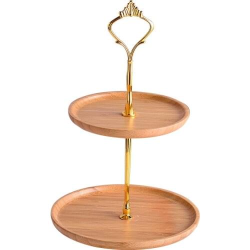 Natural Bamboo Tray Creative Double Layer Fruit Bread Plate Living Room Household Tableware Afternoon Tea Snack Cake Stand