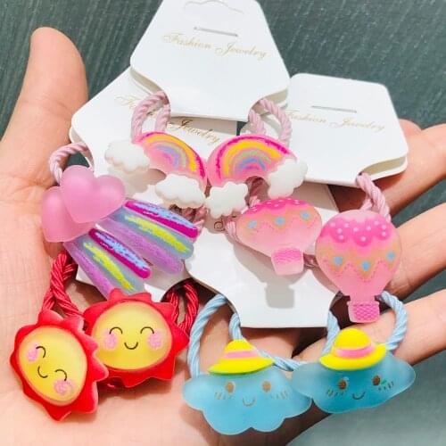 2Pcs/set Rainbow Sun Love Hair Accessories Children Rubber Bands Scrunchies Elastic Hair Bands Girls Headband Decorations Ties